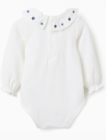 Body de manga larga con flores bordadas