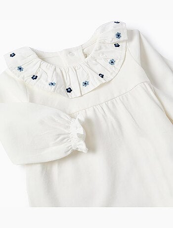 Body de manga larga con flores bordadas