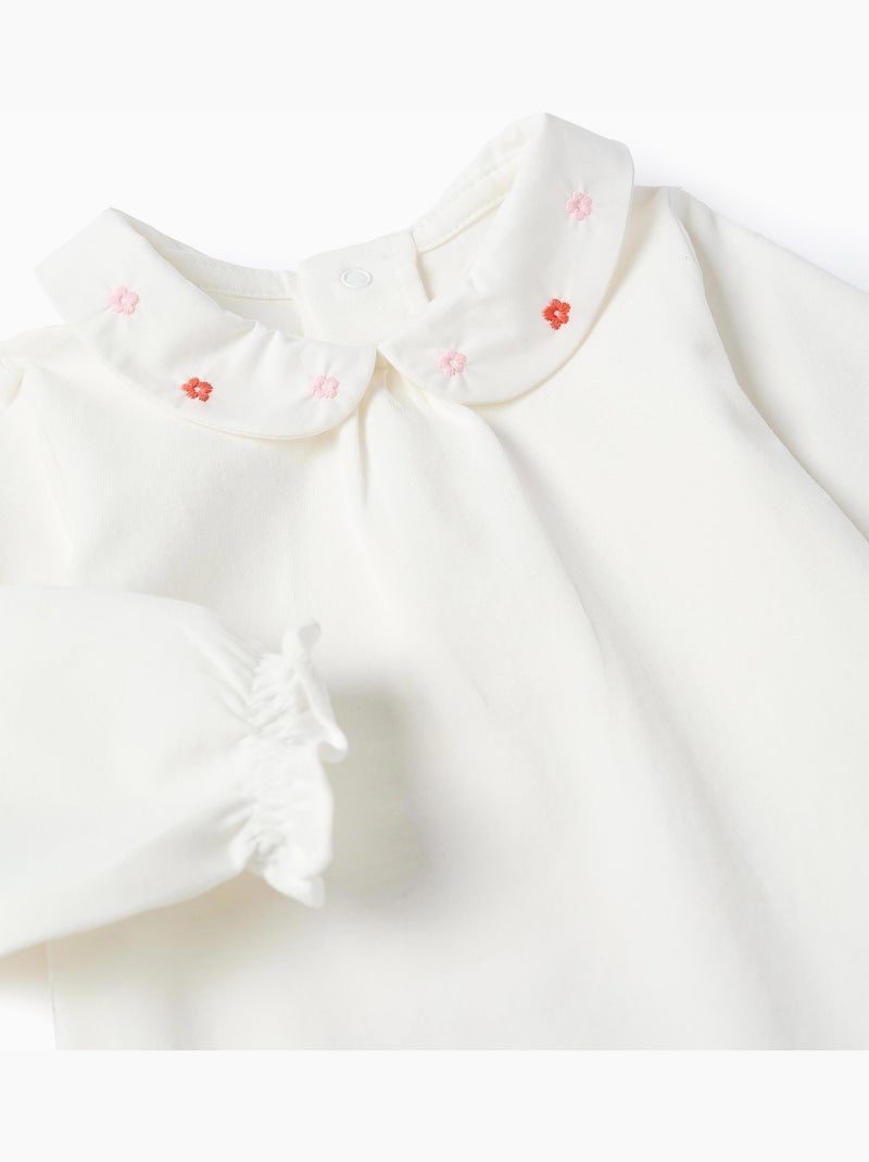 Body de manga larga con flores y volantes Blanco - Kiabi