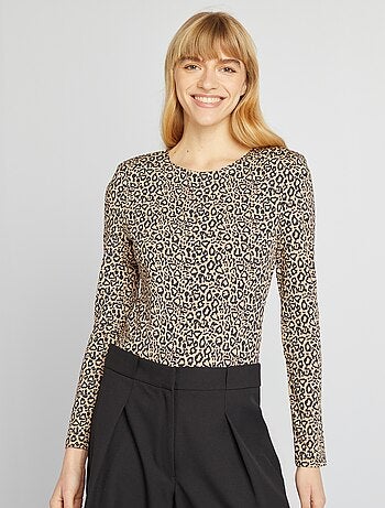 Body de manga larga con motivo de leopardo