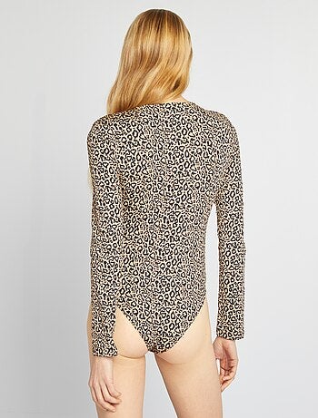 Body de manga larga con motivo de leopardo