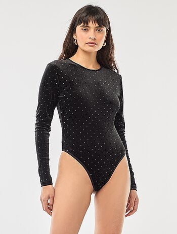 Body de manga larga con strass en terciopelo