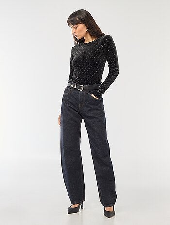 Body de manga larga con strass en terciopelo