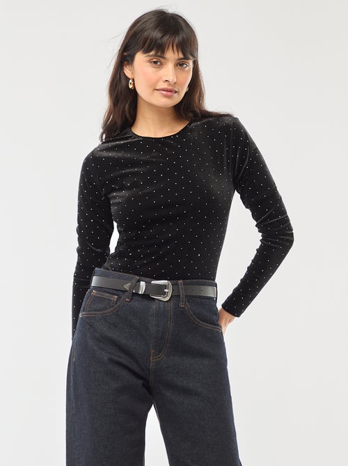 Body de manga larga con strass en terciopelo - Kiabi