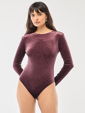 Body de manga larga con strass en terciopelo