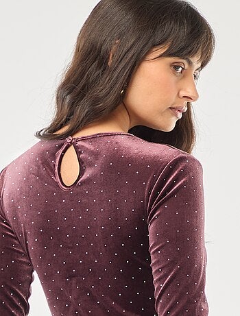 Body de manga larga con strass en terciopelo