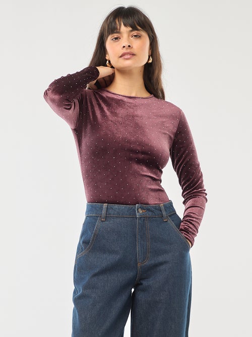 Body de manga larga con strass en terciopelo - Kiabi