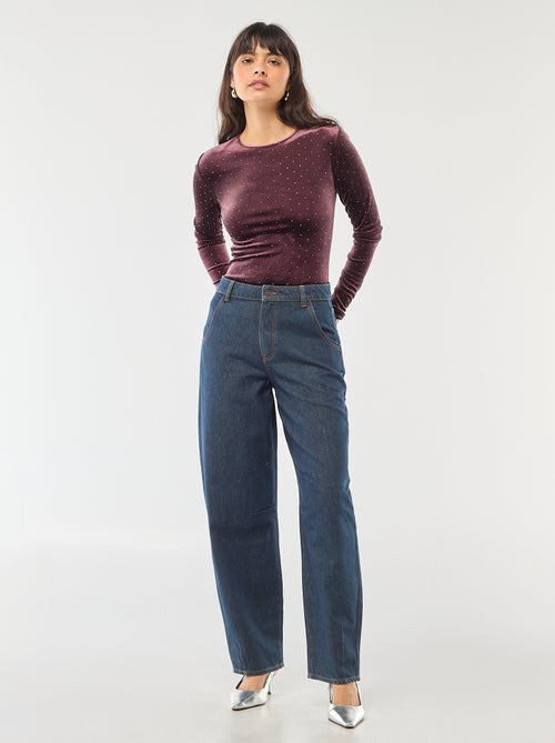 Body de manga larga con strass en terciopelo - Kiabi