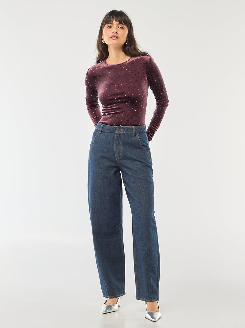 Body de manga larga con strass en terciopelo Purpura - Kiabi