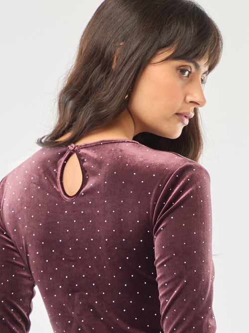 Body de manga larga con strass en terciopelo - Kiabi