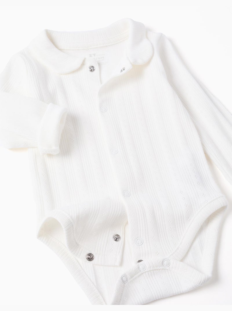 Body de manga larga de algodón acanalado Blanco - Kiabi