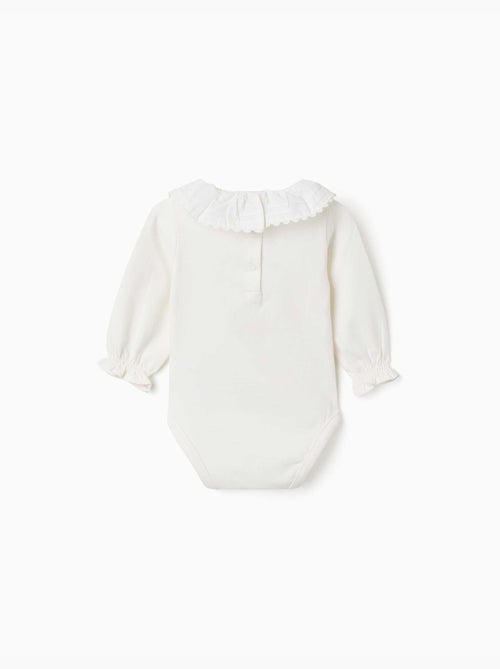 Body de manga larga de algodón con cuello con volantes - Kiabi