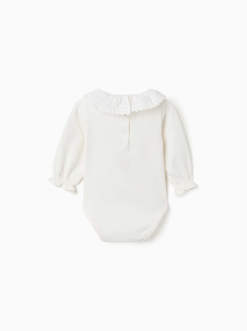 Body de manga larga de algodón con cuello con volantes Blanco - Kiabi