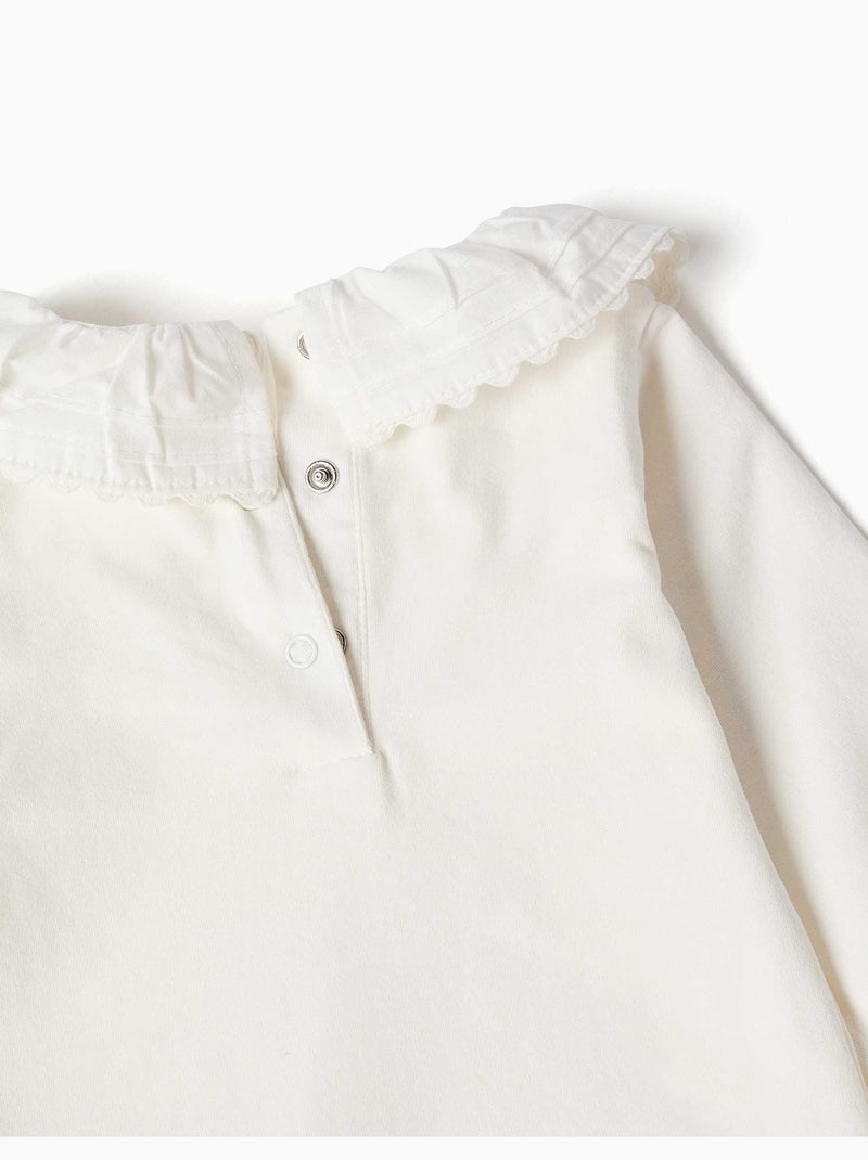 Body de manga larga de algodón con cuello con volantes Blanco - Kiabi