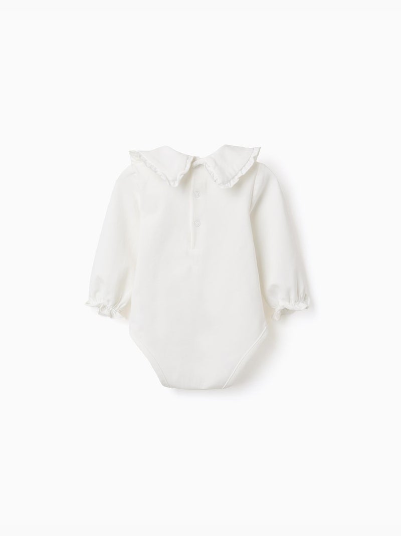 Body de manga larga de algodón con volantes Blanco - Kiabi