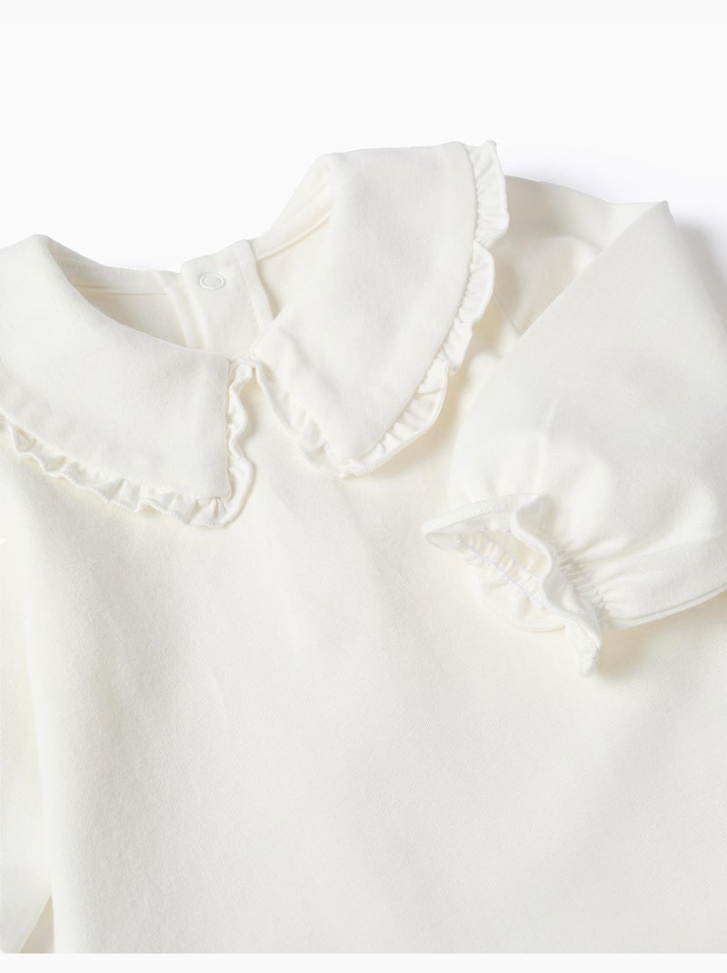 Body de manga larga de algodón con volantes Blanco - Kiabi