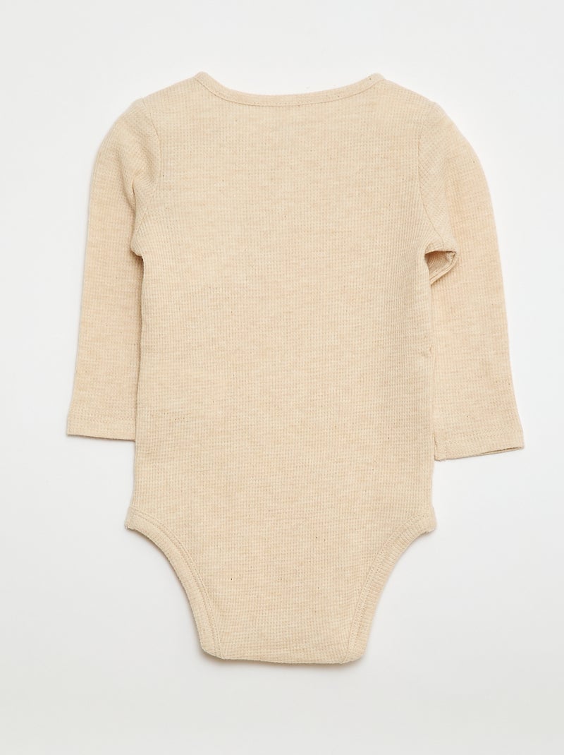 Body de manga larga de punto gofrado Beige - Kiabi