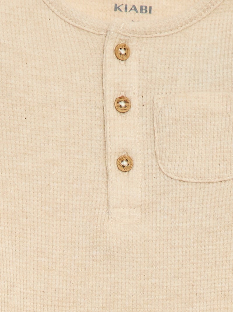 Body de manga larga de punto gofrado Beige - Kiabi