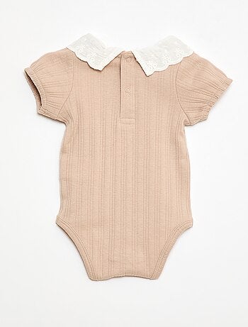 Body de manga larga en punto de canalé con cuello fantasía