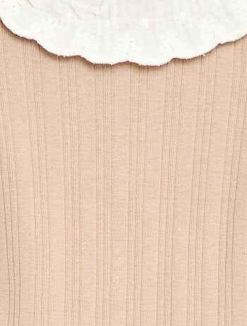 Body de manga larga en punto de canalé con cuello fantasía