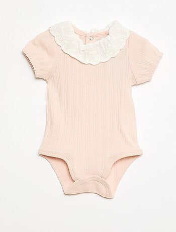 Body de manga larga en punto de canalé con cuello fantasía