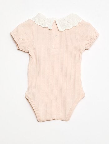 Body de manga larga en punto de canalé con cuello fantasía