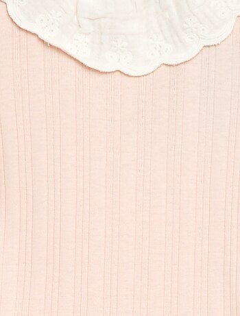 Body de manga larga en punto de canalé con cuello fantasía