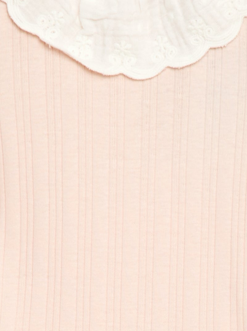 Body de manga larga en punto de canalé con cuello fantasía Rosa - Kiabi