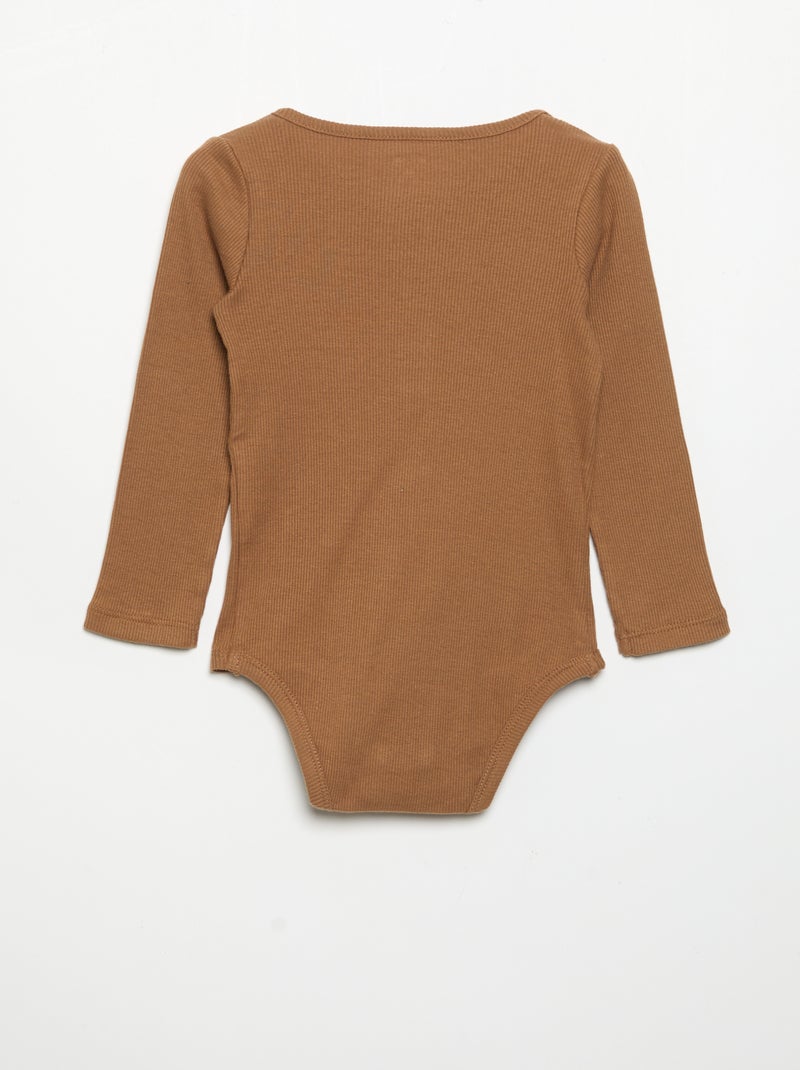 Body de manga larga y cuello abotonado Beige - Kiabi