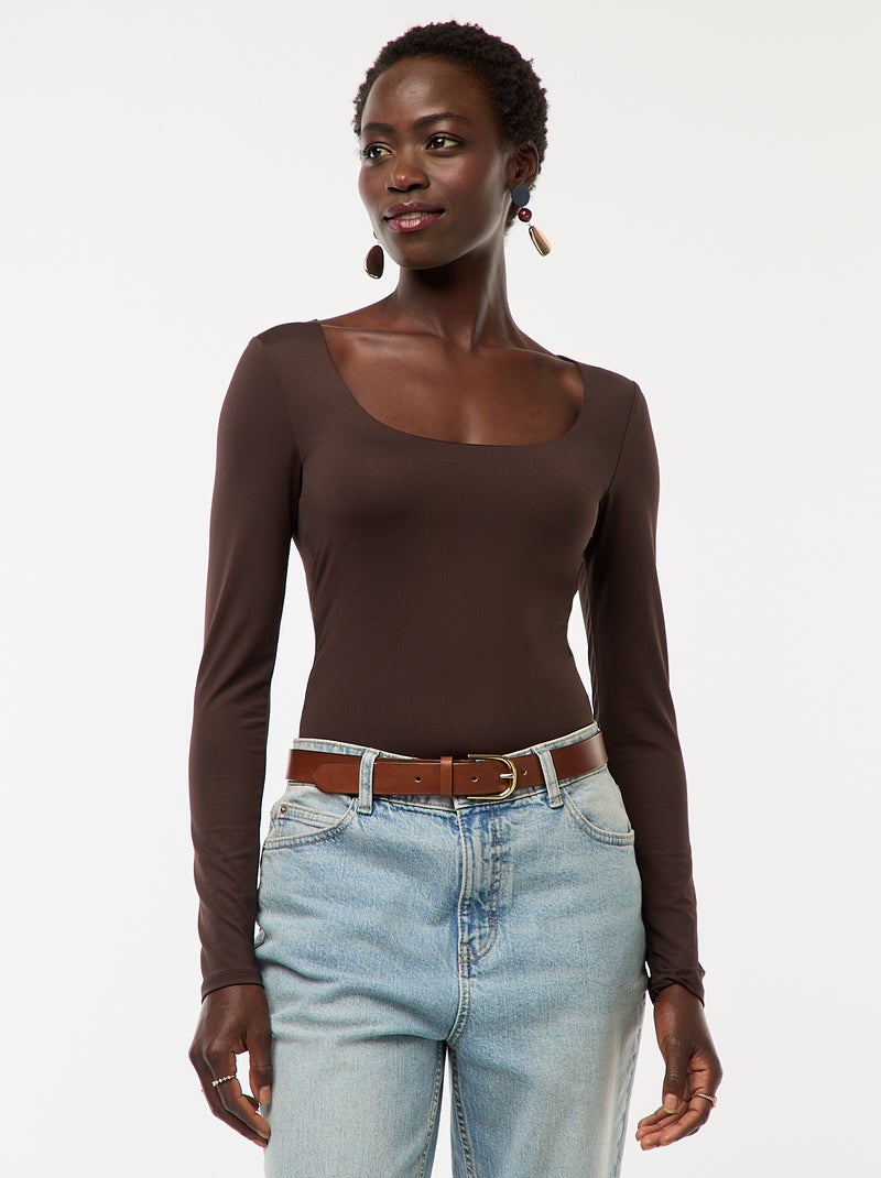 Body de manga larga y cuello redondo Marron - Kiabi