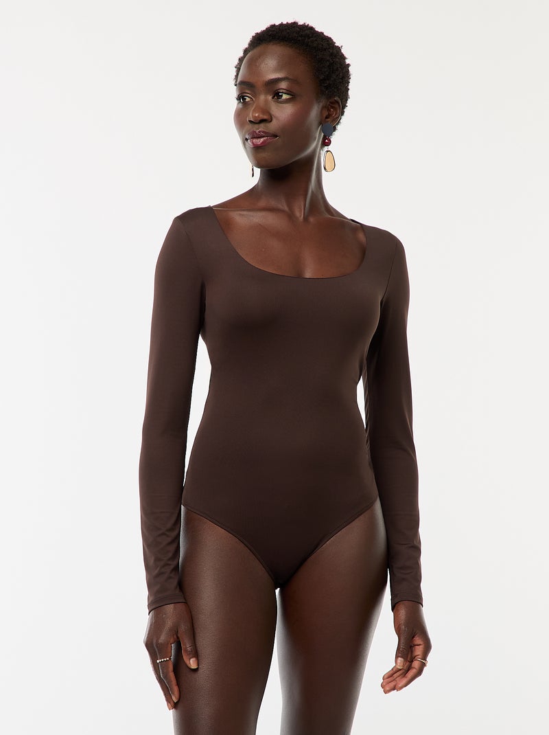 Body de manga larga y cuello redondo Marron - Kiabi