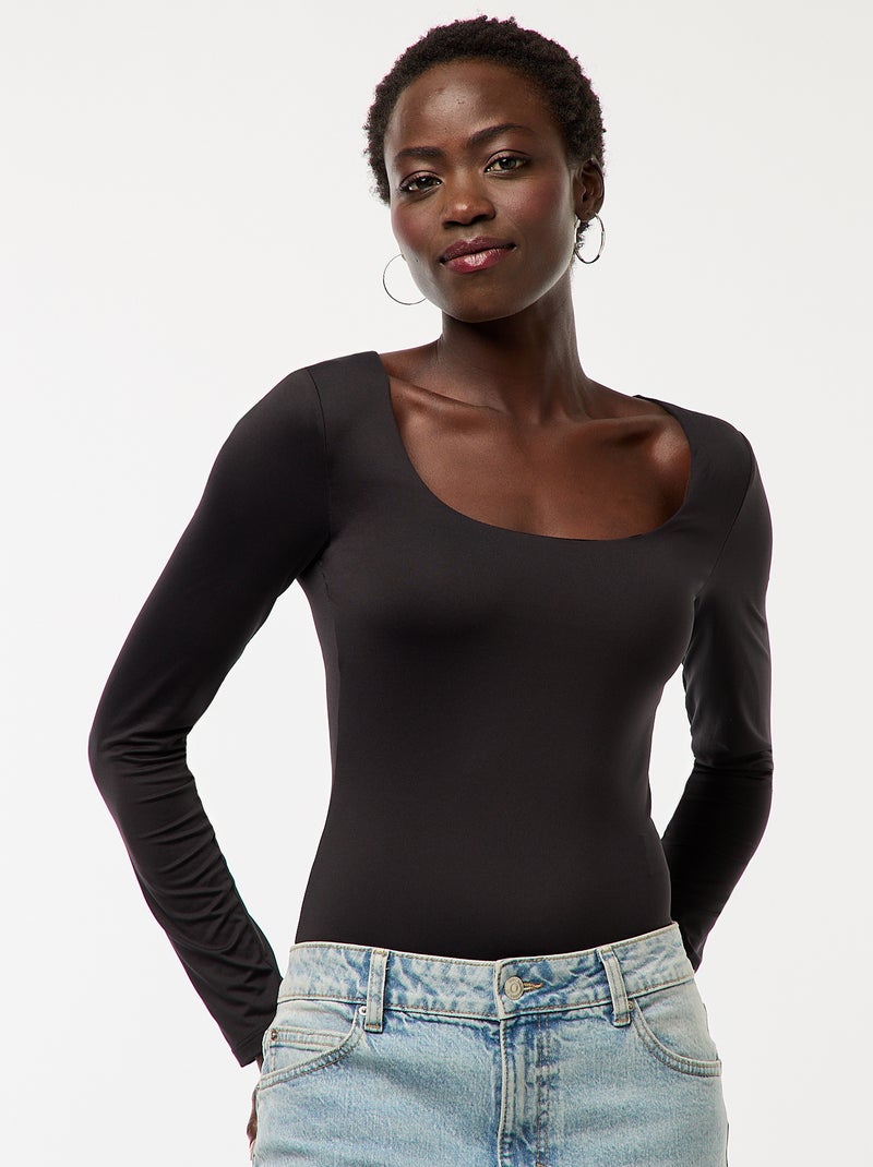 Body de manga larga y cuello redondo Negro - Kiabi