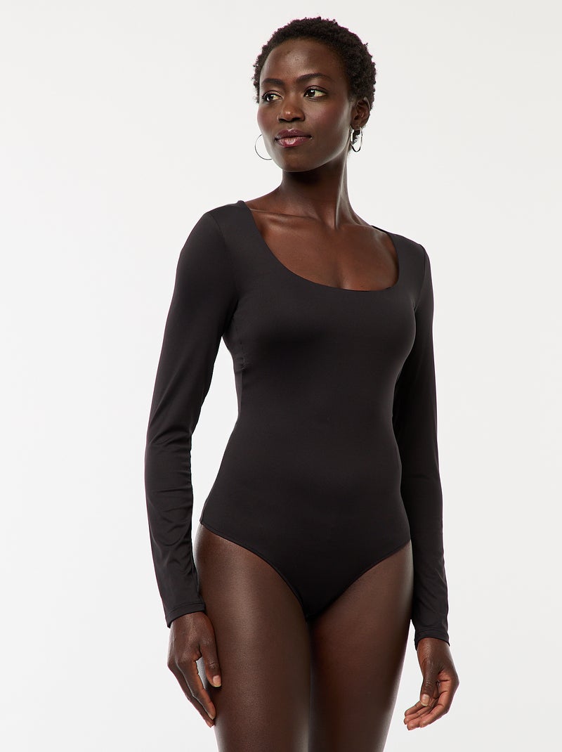 Body de manga larga y cuello redondo Negro - Kiabi