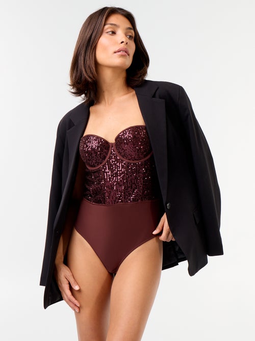 Body de microfibra y lentejuelas - Kiabi