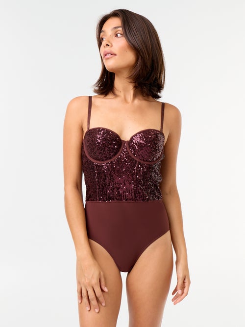Body de microfibra y lentejuelas - Kiabi
