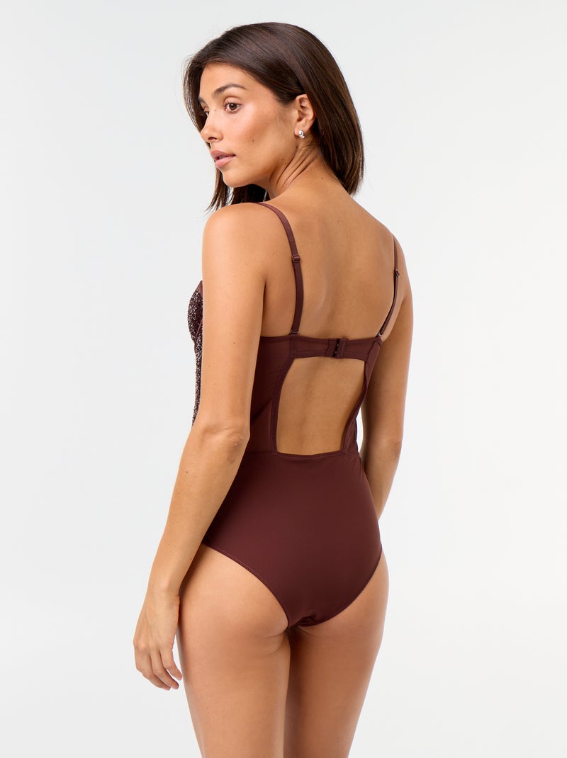 Body de microfibra y lentejuelas Marrón oscuro - Kiabi