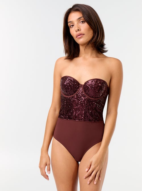 Body de microfibra y lentejuelas - Kiabi