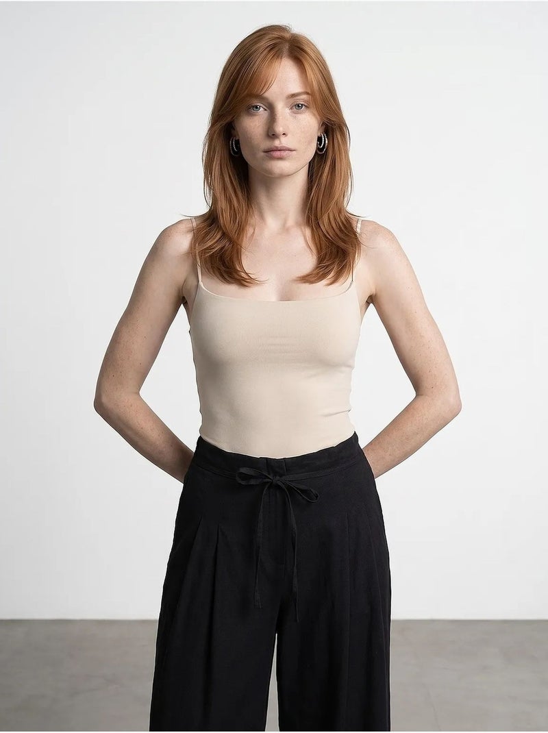 Body de nylon sin mangas con escote cuadrado dilvin Beige arcilla - Kiabi