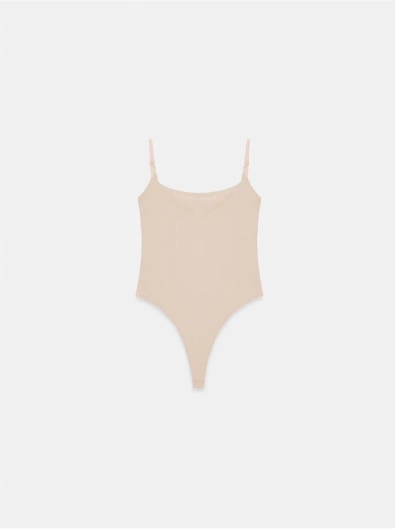 Body de nylon sin mangas con escote cuadrado dilvin Beige arcilla - Kiabi