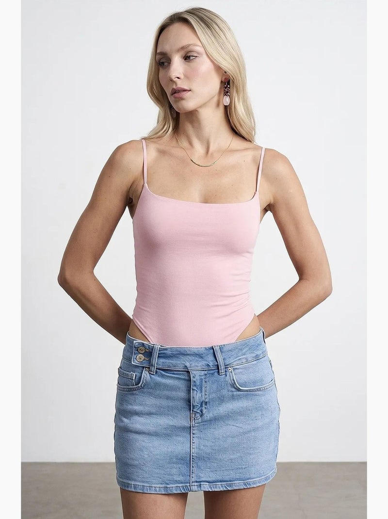Body de nylon sin mangas con escote cuadrado dilvin Rosa almendra - Kiabi