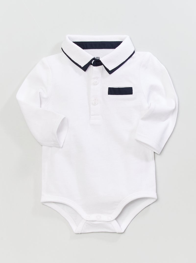 Body de piqué de algodón con cuello de polo BLANCO - Kiabi