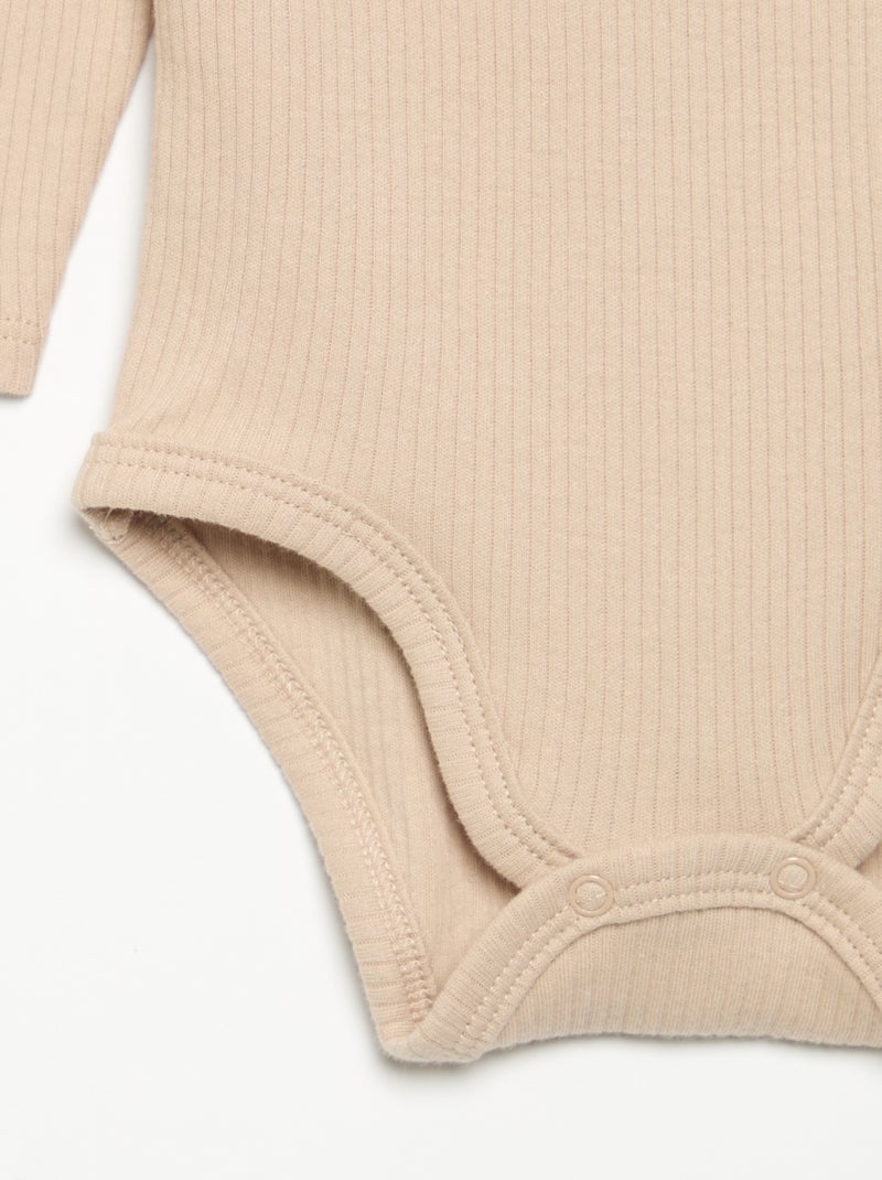 Body de punto acanalado y cuello de fantasía Beige - Kiabi