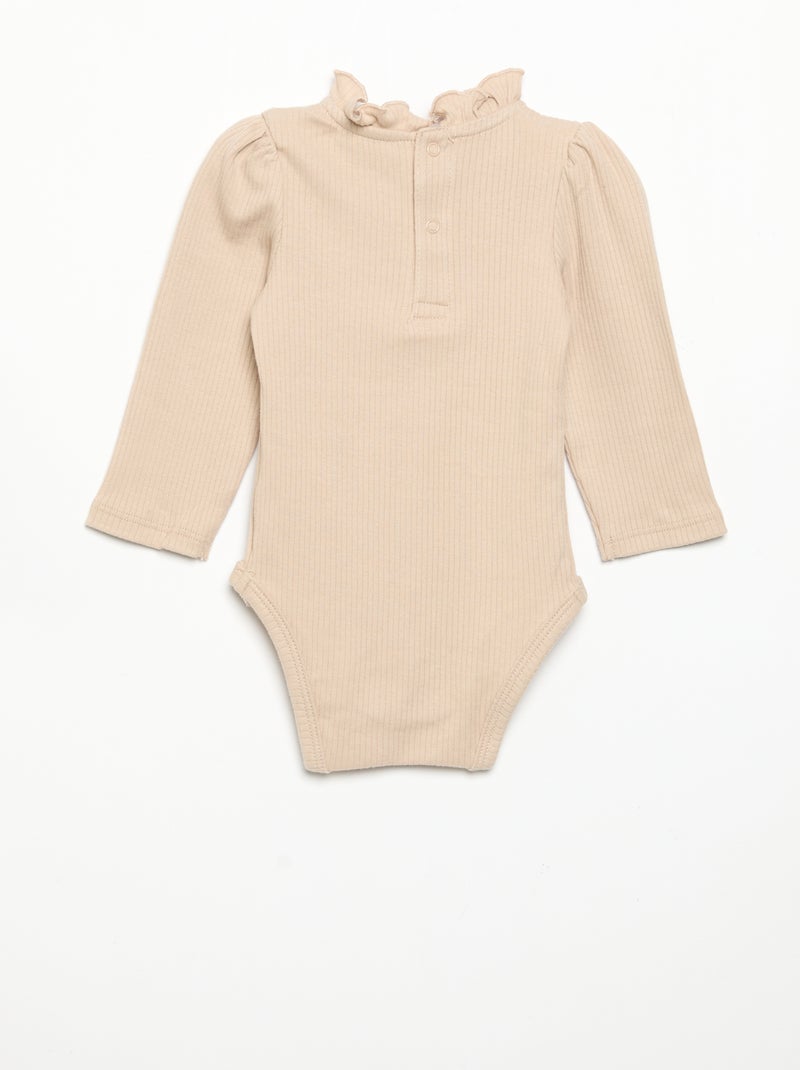 Body de punto acanalado y cuello de fantasía Beige - Kiabi