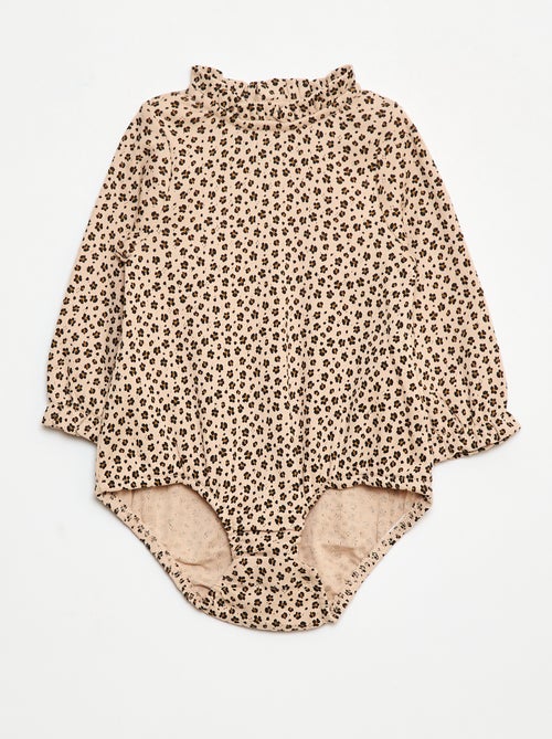 Body de punto calado con cuello volante y estampado integral - Kiabi