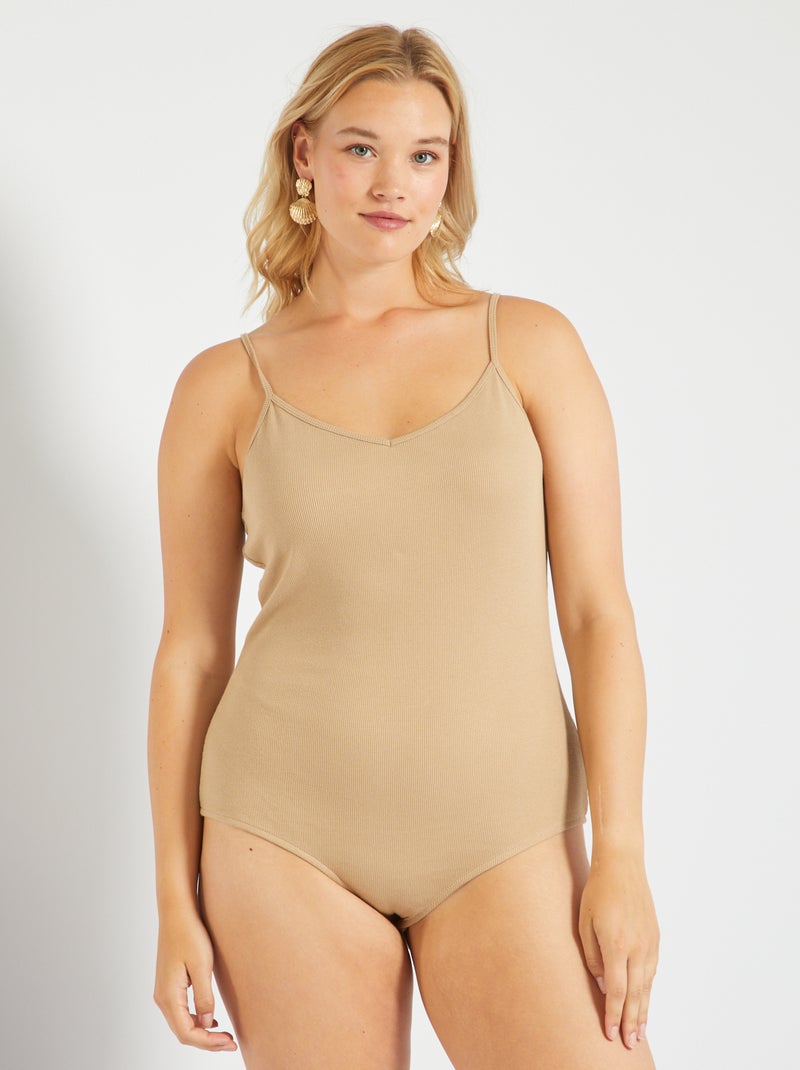 Body de punto de canalé BEIGE - Kiabi
