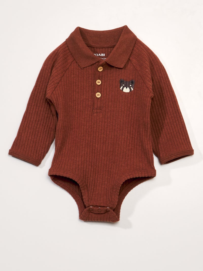 Body de punto de canalé con cuello de polo MARRON - Kiabi