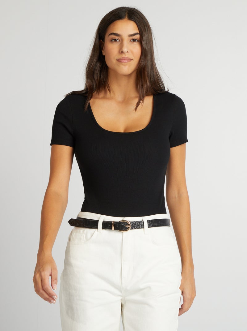 Body de punto de canalé liso Negro - Kiabi