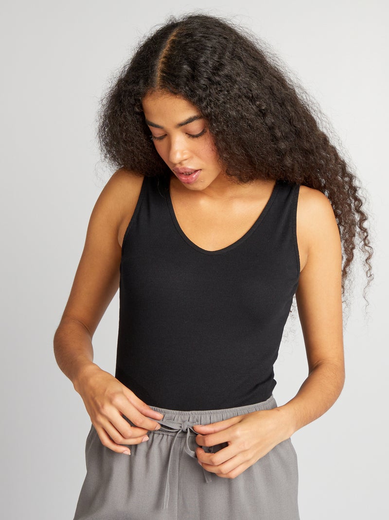 Body de punto de canalé negro - Kiabi