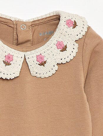 Body de punto jersey con cuello Claudine bordado