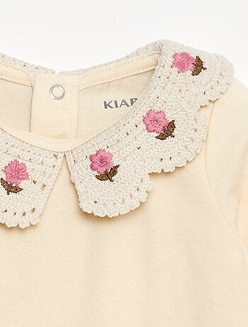 Body de punto jersey con cuello Claudine bordado